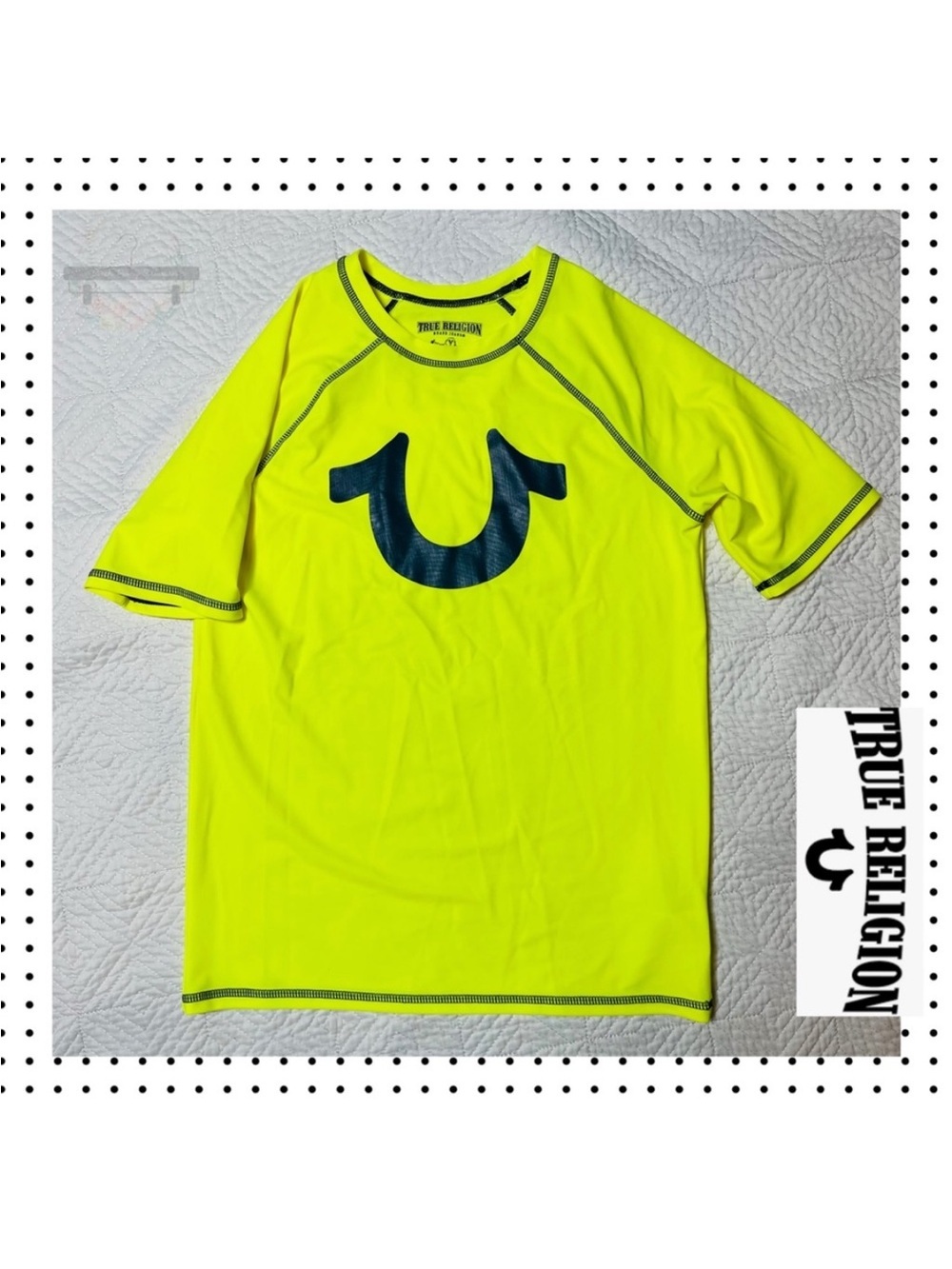 True Religion Kids Neon Yellow Swim Rashguard with Navy Horseshoe